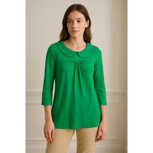 Boden Women's Peter Pan Collar Top Size 4 Green Preppy Academia Colorful Artsy